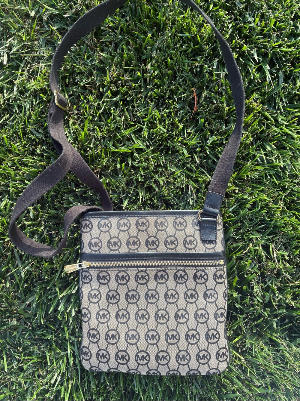 Michael Kors Beige and Brown MK Logo Messenger Bag